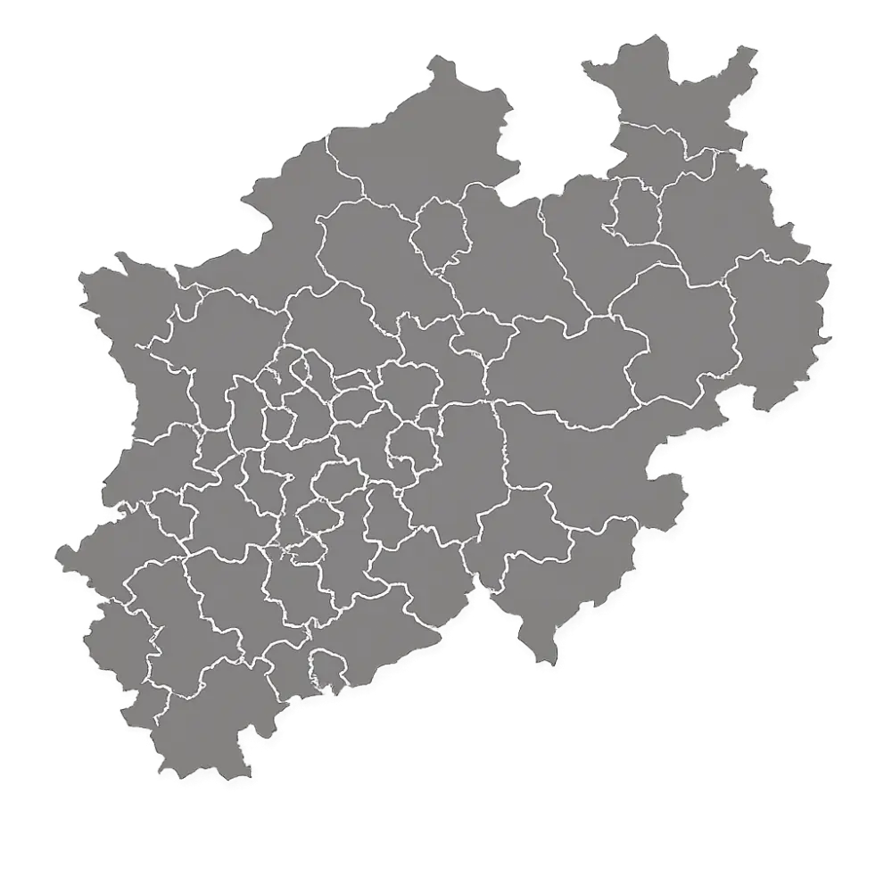 Karte von Nordrhein-Westfalen mit markierten Einsatzorten Witten, Dortmund, Bochum und Hagen