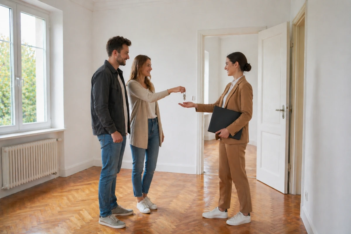 Schlüsselübergabe in einer frisch gestrichenen Wohnung